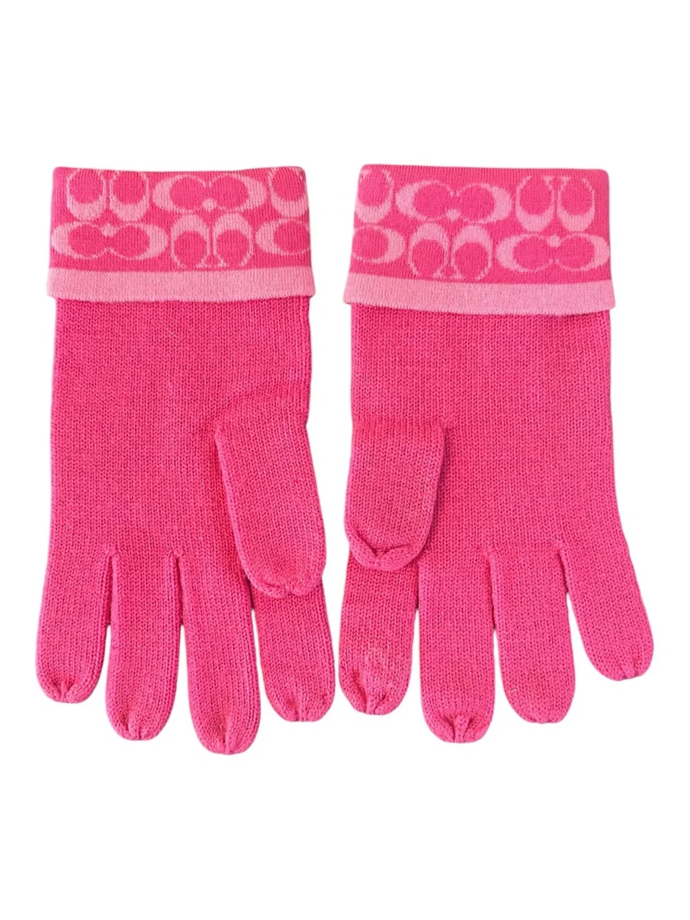 Coach 100% Marino Wool One Size Signature Logo Print Foldover Gloves